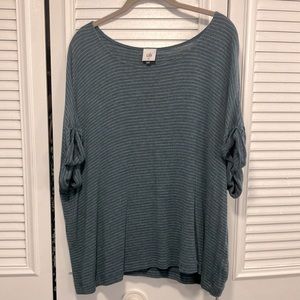 CABI Teal and Gray Striped Groove T-Shirt
